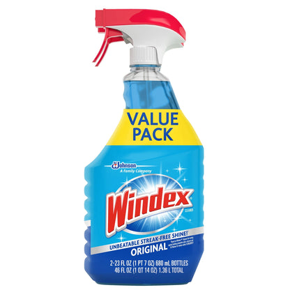 Windex Original Glass Cleaner, Streak-Free Window Cleaner Spray, 23 Fl Oz, 2 Count