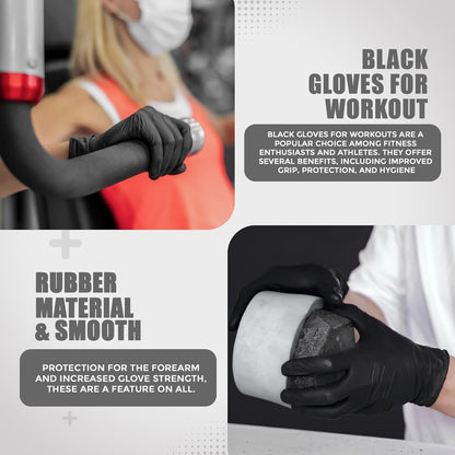 PANKTI Black Nitrile Disposable Gloves - Latex-Free, Powder-Free, Pack of 100, Strong and Puncture-Resistant, Medical, Food Handling, Tatoo Barber Shop Gloves (Large)