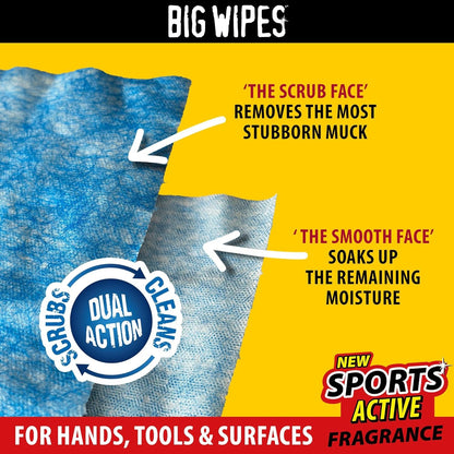 Big Wipes Heavy Duty Pro+ Wipes in Dispenser Tub (X100) Textured Dual-Sided Hand Wipes with Skincare Cleans Hands, Tools & Surfaces. Heavy Duty Wipes & Industrial Cleaning Products for Tradespeople