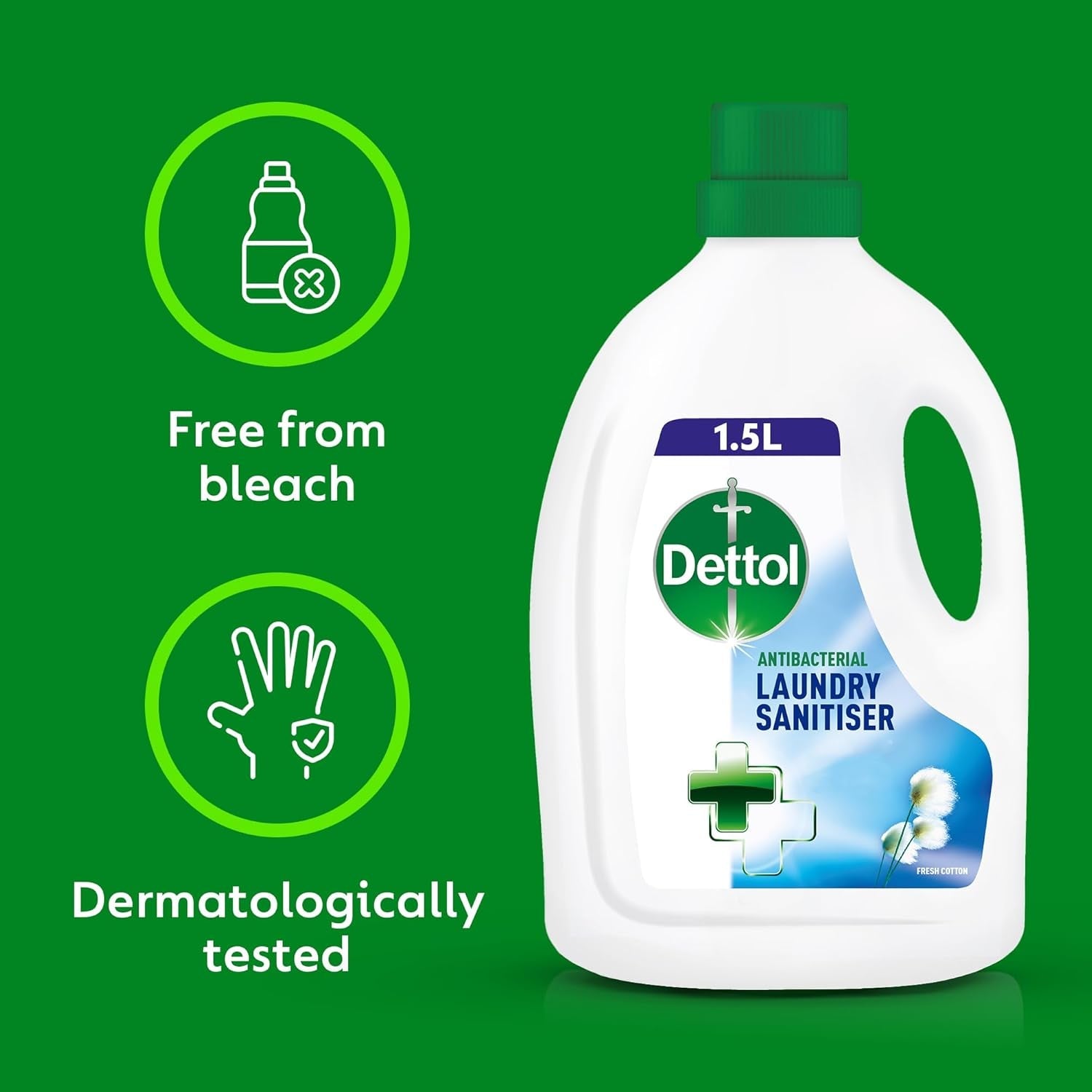 Dettol Laundry Sanitiser, Fresh Cotton, 4 X 1.5L Multipack (6L Total), Antibacterial Disinfectant, Kills 99.99% of Germs, Cleanser for Hygienic Freshness