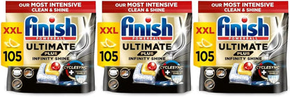 Finish Ultimate plus Infinity Shine Dishwasher Tablets Bulk | Scent : Lemon | Size: 105 Dishwasher Tabs |For Superb Clean and Diamond Shine, Packaging May Vary