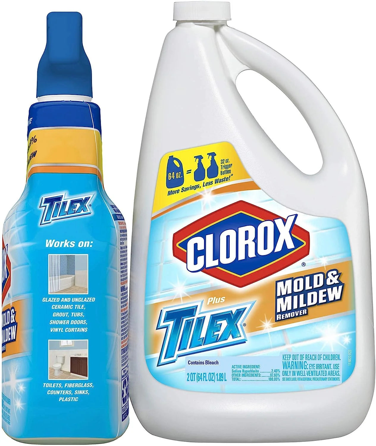 Tilex Clorox Mold and Mildew Remover Toilet Tiles Spray 64 Fl Oz and 32 Fl Oz - Pack of 2