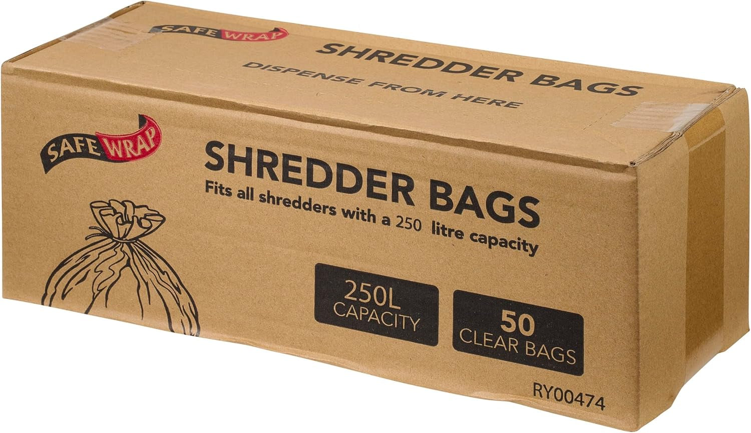 Safewrap Shredder Bags, 150L Capacity | Pack of 50 | Durable, High-Density Polythene | Handy Dispenser Box