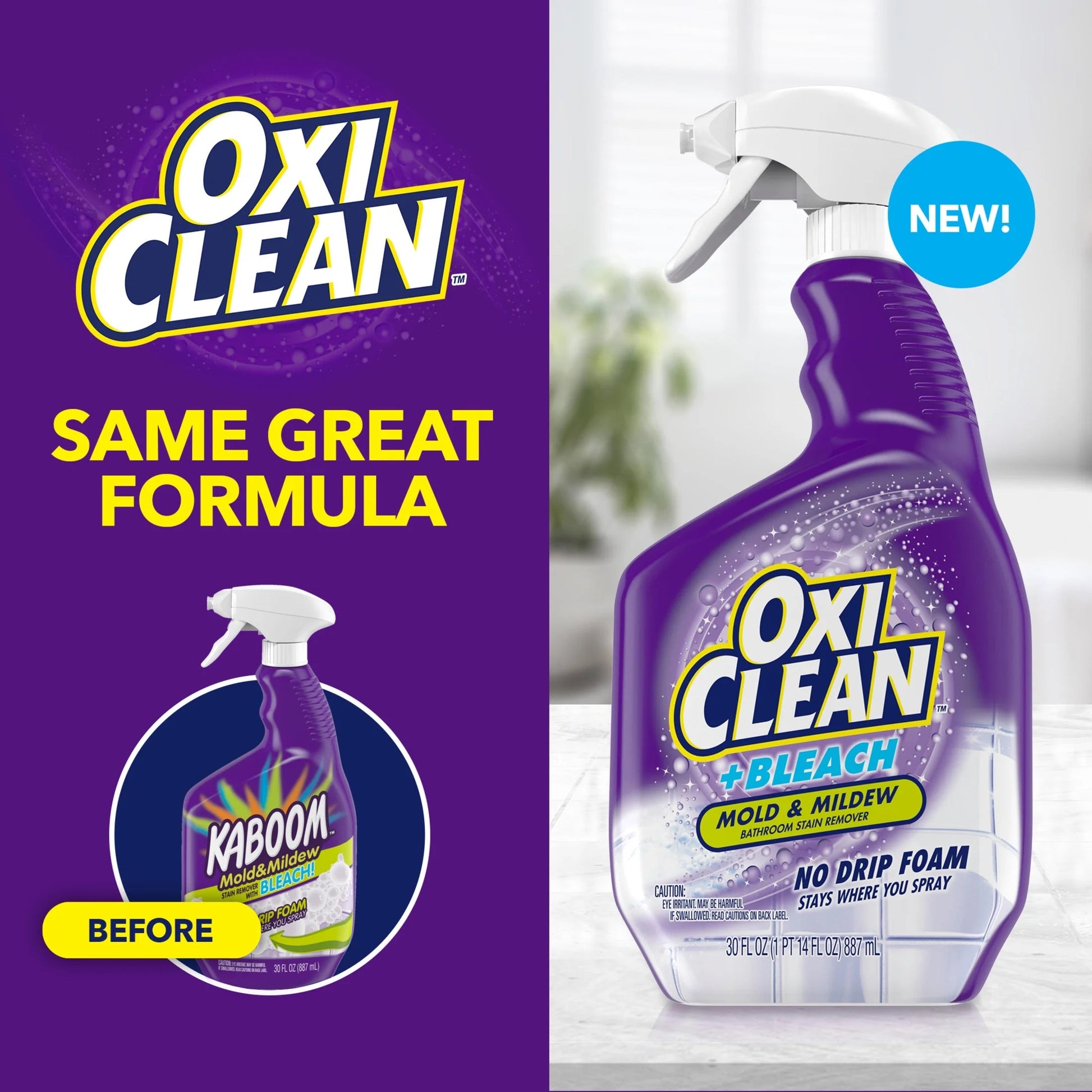 Oxiclean plus Bleach, No Drip Foam, Mold & Mildew Bathroom Stain Remover, 30 Oz