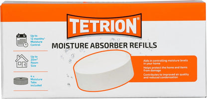 Tetrion Moisture Absorber Refill Pack - 4 Moisture Tabs - up to 12 Months Moisture Control, Improves Air Quality and Prevents Condensation - Versatile and Easy-To-Use Solution