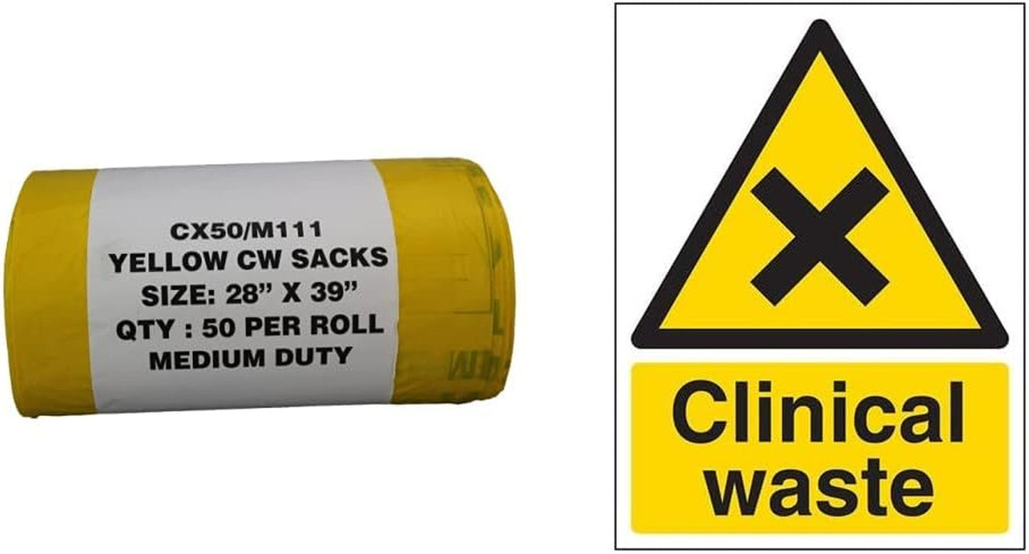 Hanfare CX50/M111 Waste Sack Roll, Medium Duty, 90 L/5 Kg, Yellow (Pack of 50)