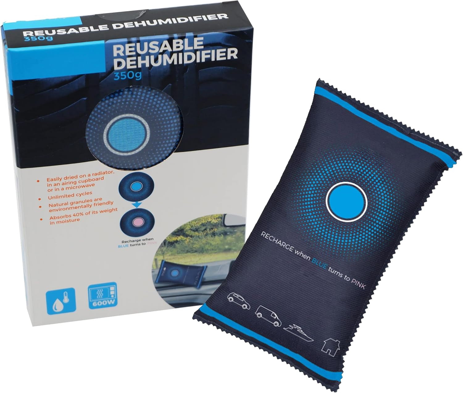 UKB4C Soauto Reusable Car Dehumidifier Clear Eliminates Foggy Windscreen Moisture Damp Absorber Caravan Van Silica Gel 350G Bag