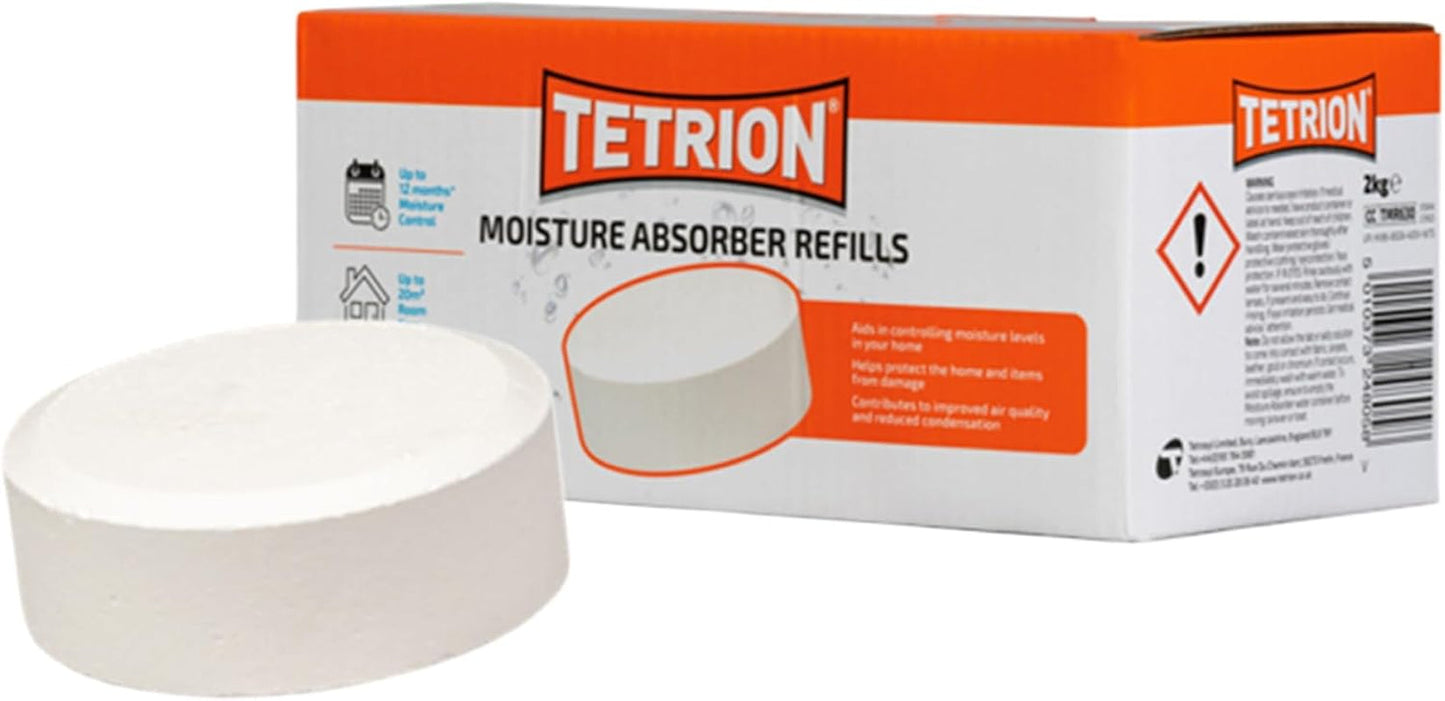 Tetrion Moisture Absorber Refill Pack - 4 Moisture Tabs - up to 12 Months Moisture Control, Improves Air Quality and Prevents Condensation - Versatile and Easy-To-Use Solution