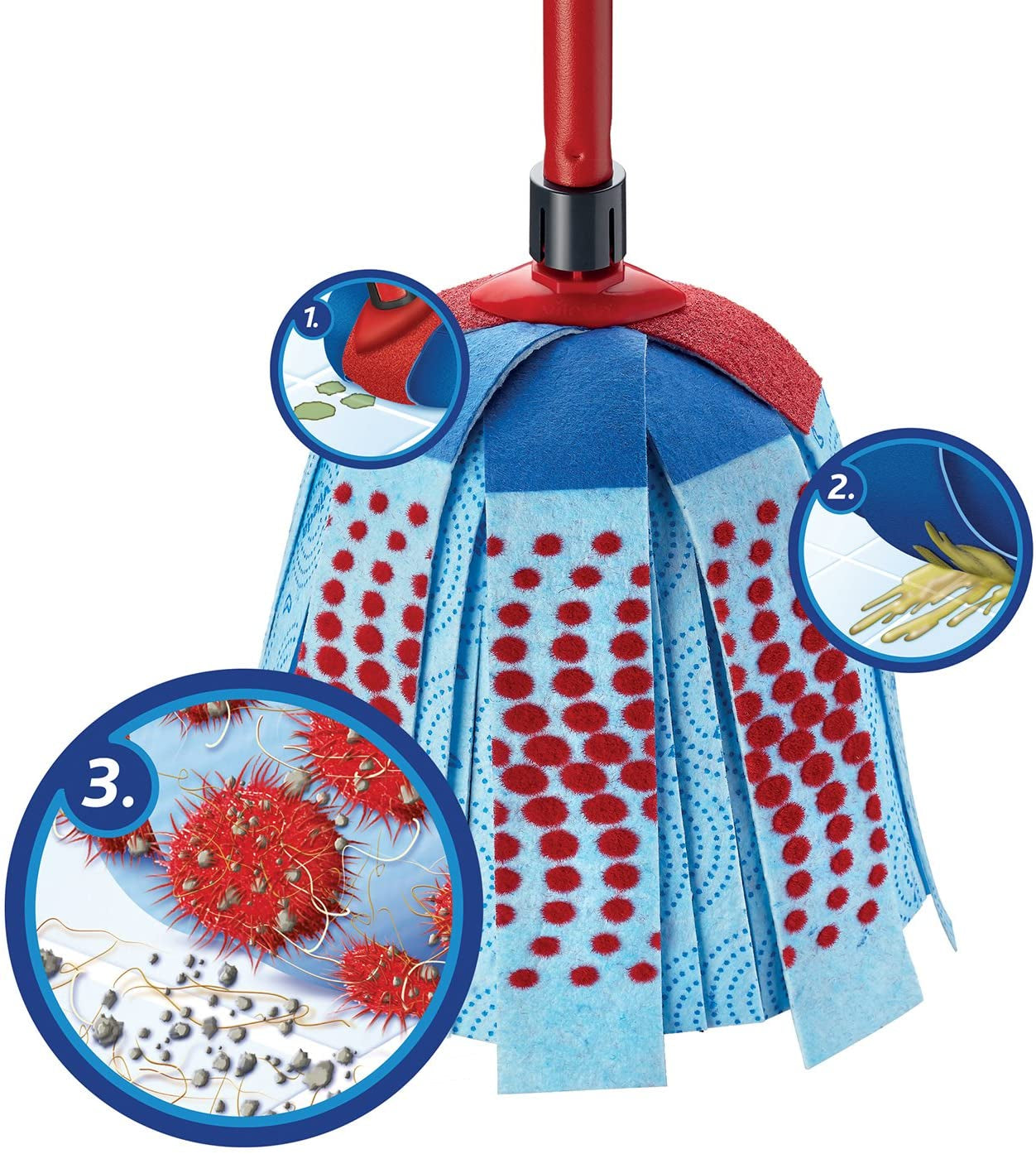 Vileda Supermocio XL Action Mop and Bucket Set, Red/Grey/Blue, 6 X 15 X 117 Cm