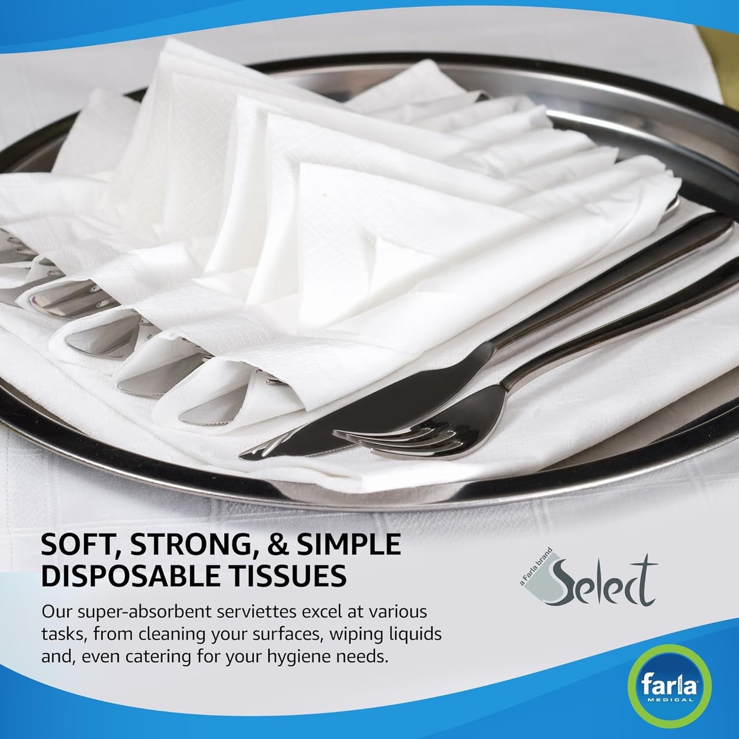 Select White Paper Napkins - Pack of 100 2-Ply Disposable Table Napkins - Soft and Strong Paper Serviettes for All Occasions - Everyday Tissues for Cleaning Spills Wiping Surfaces Personal Hygiene