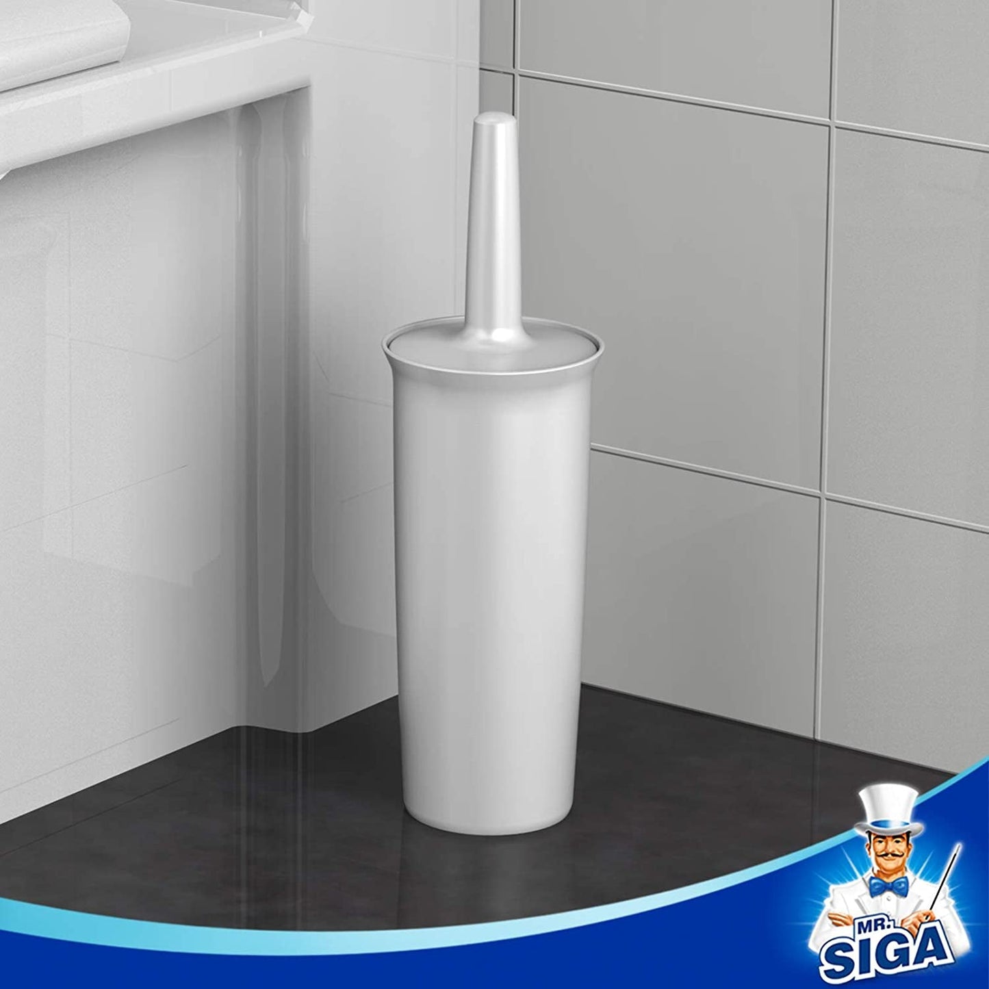 MR.SIGA Toilet Bowl Brush and Holder for Bathroom, White, 1 Pack