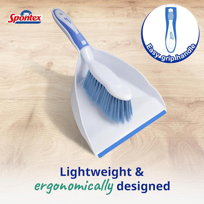 Spontex Dustpan & Brush Set | Large Capacity Dustpan | Durable Bristles & Easy-Sweep Rubber Blade | Compact Storage | Lightweight Design