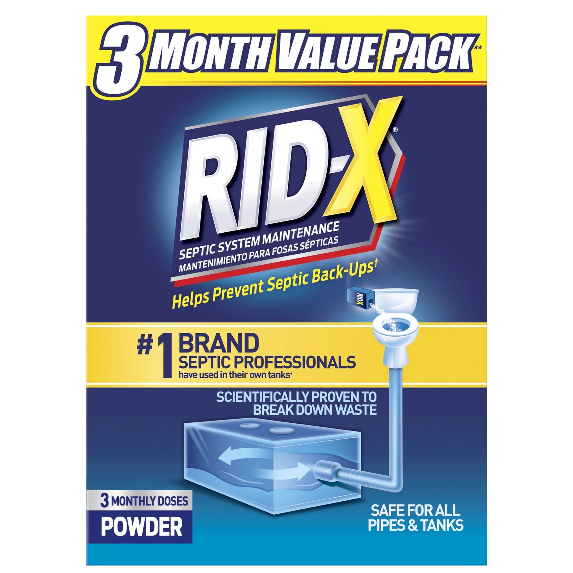 RID-X Septic Tank Treatment, 3 Month Supply of Powder, 29.4Oz, 100% Biobased