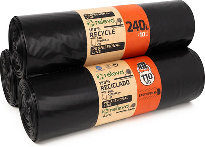 Relevo 100% Recycled Bin Liners, Bin Bags 30L, 90 30 Litre Bin Bags, Garbage Bags