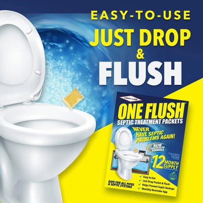 One Flush Septic Tank Treatment Packets, 12 Pack