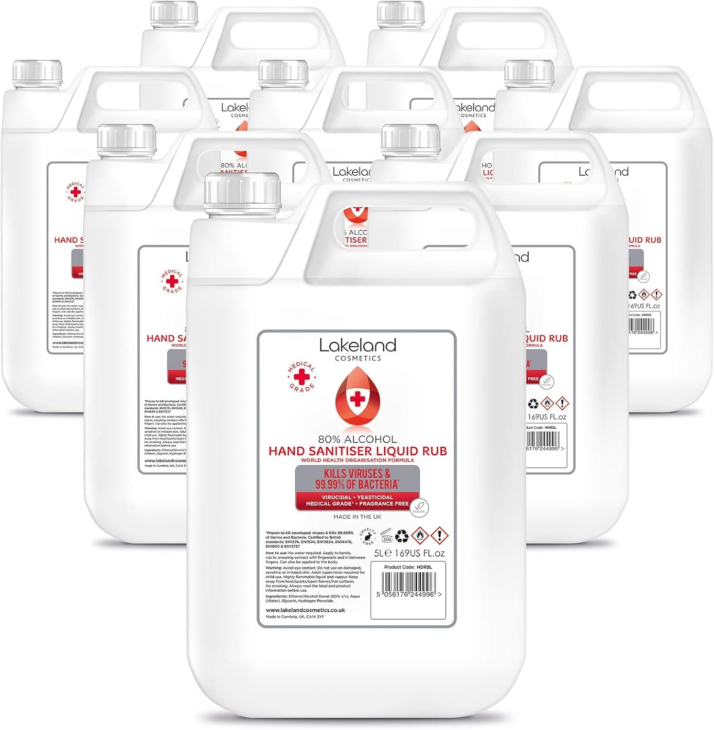 80% Alcohol Hand Sanitiser Liquid Rub - 5L Litre - Kills 99% Bacteria, Germs - Sanitizer (Single)