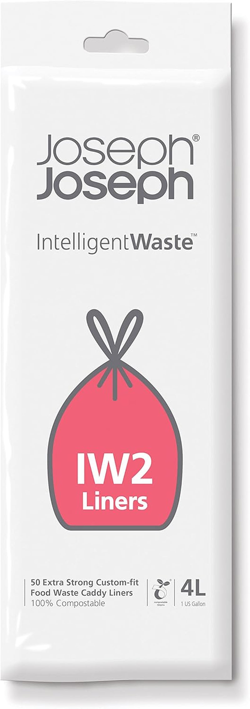 Joseph Joseph IW2 Biodegradable, Compostable Bags, Pack of 50 Food Waste Bin Liners, White, Small, 4 Litres