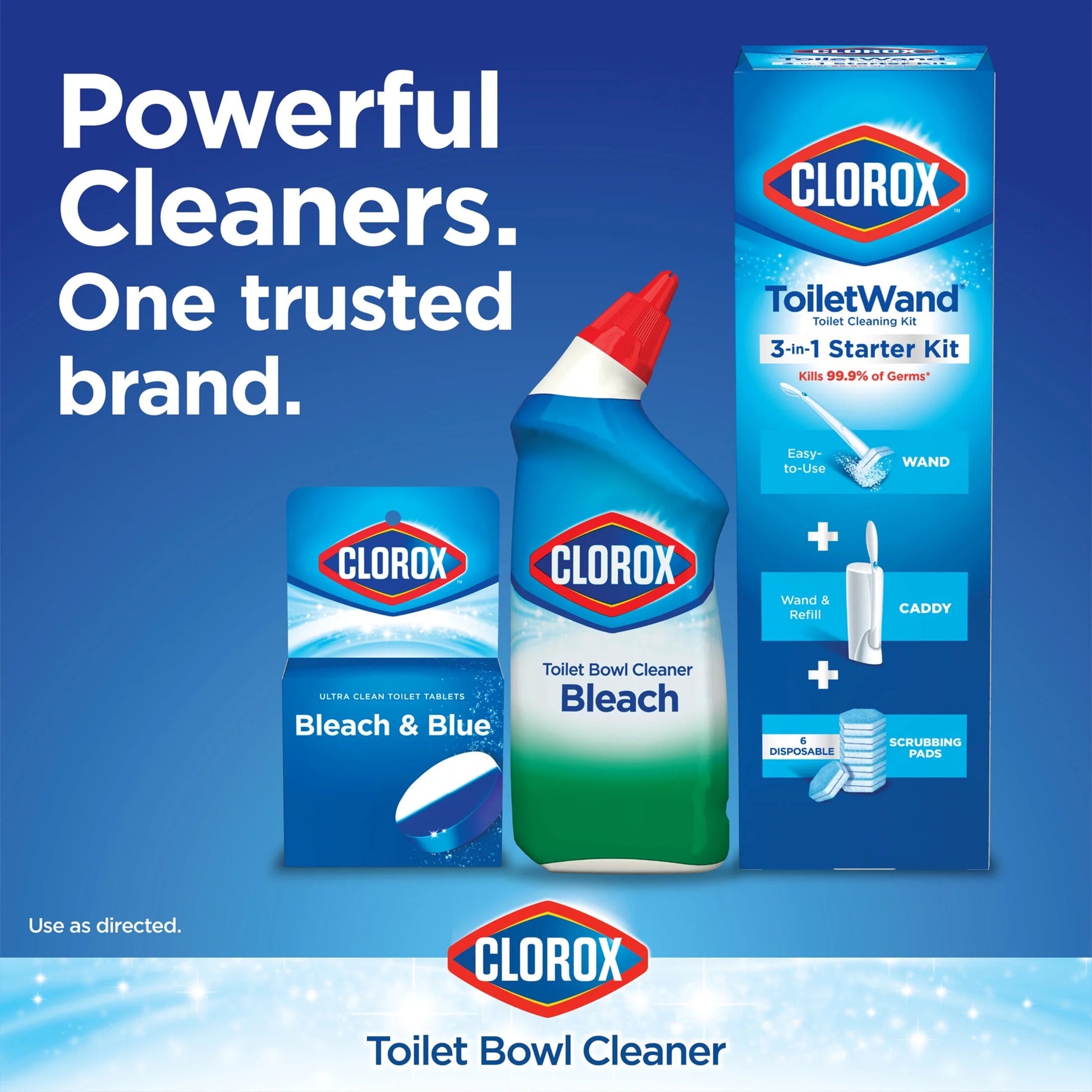 Clorox Bleach and Blue Toilet Bowl Cleaner Tablets, Rain Clean, 2 Count