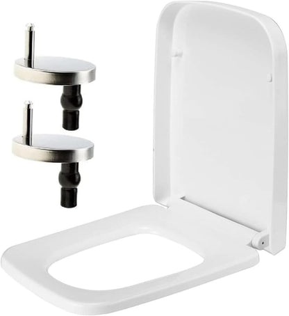 Rectangular Square Toilet Seat Soft Close Toilet Seat Quick Release Loo Seat Easy Cleaning, Easy Installation with Adjustable Hinges White (42Cm L X 36Cm W), Plastic