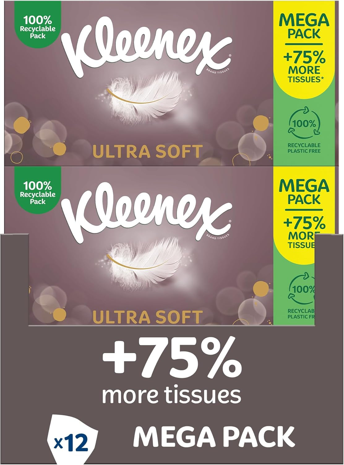 Kleenex Original Tissues, Mega Pack – 1,344 Sheets (12 Boxes X 112 Sheets) - Always Soft and Strong for Everyday Use - Now 75% More Tissues in a Box