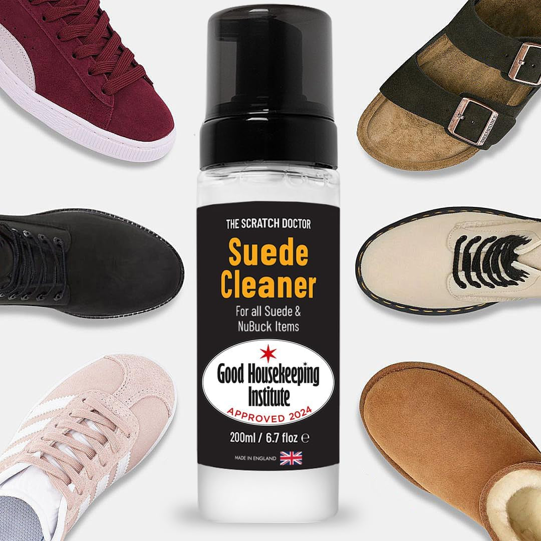 The Leather Clinic Suede & Nubuck Cleaner Foam 200Ml for Shoes, Boots, Sandals, Trainers | Clean & Protect Dirt & Stains | Includes 3 Sided Suede Brush & Cleaning Cloth