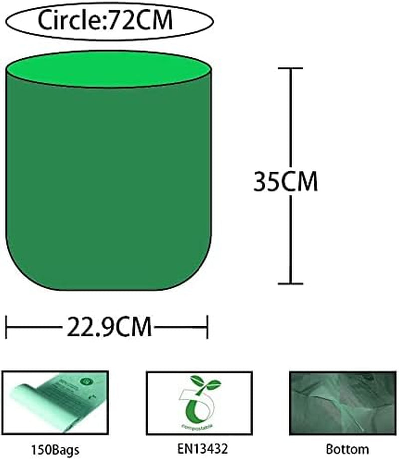 150 Bags Compost Bin Liners 6L 8L 10L 30L Kitchen Waste Bags 100% Biodegradable Bags with EN13432 Certification (6L)