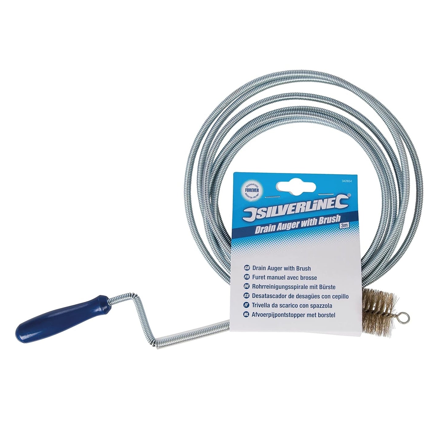 Silverline Drain Auger with Brush 3M X 33Mm (342654)