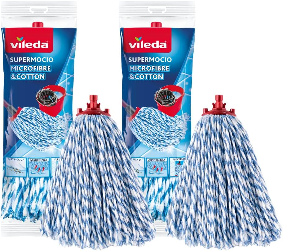 Vileda Supermocio Micro and Cotton Mop Refill, White, 18 X 10 X 37 Cm, Pack of 2