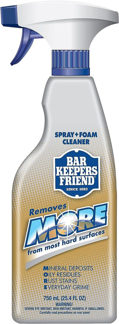 Bar Keepers Friend MORE Spray + Foam 25.4 Oz Multipurpose Spray Cleanser and Rust Stain Remover for Use on Countertops, Sinks, Bathtubs, Showers, Fixtures, Tile, and More 4