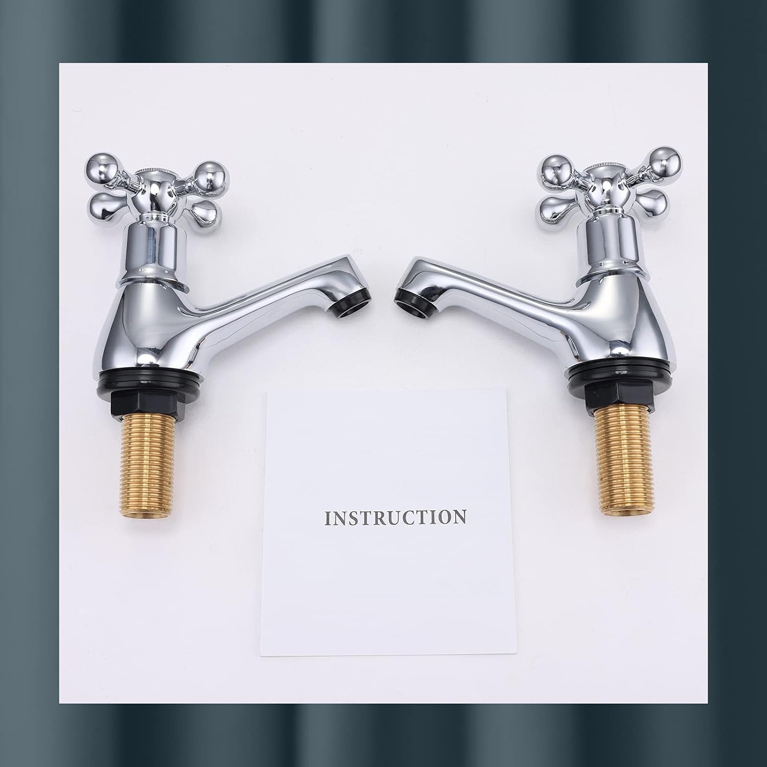 Wasserrhythm Basin Taps Pair Bathroom Sink Taps Mixers Victorian Traditional Chrome Brass Cross Lever Wash Basin Tap