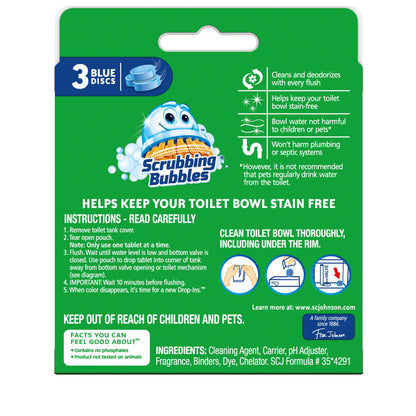 Scrubbing Bubbles Continuous Clean Drop-Ins - One Toilet Bowl Cleaner Tablet, 4.23 Oz, 3 Blue Discs