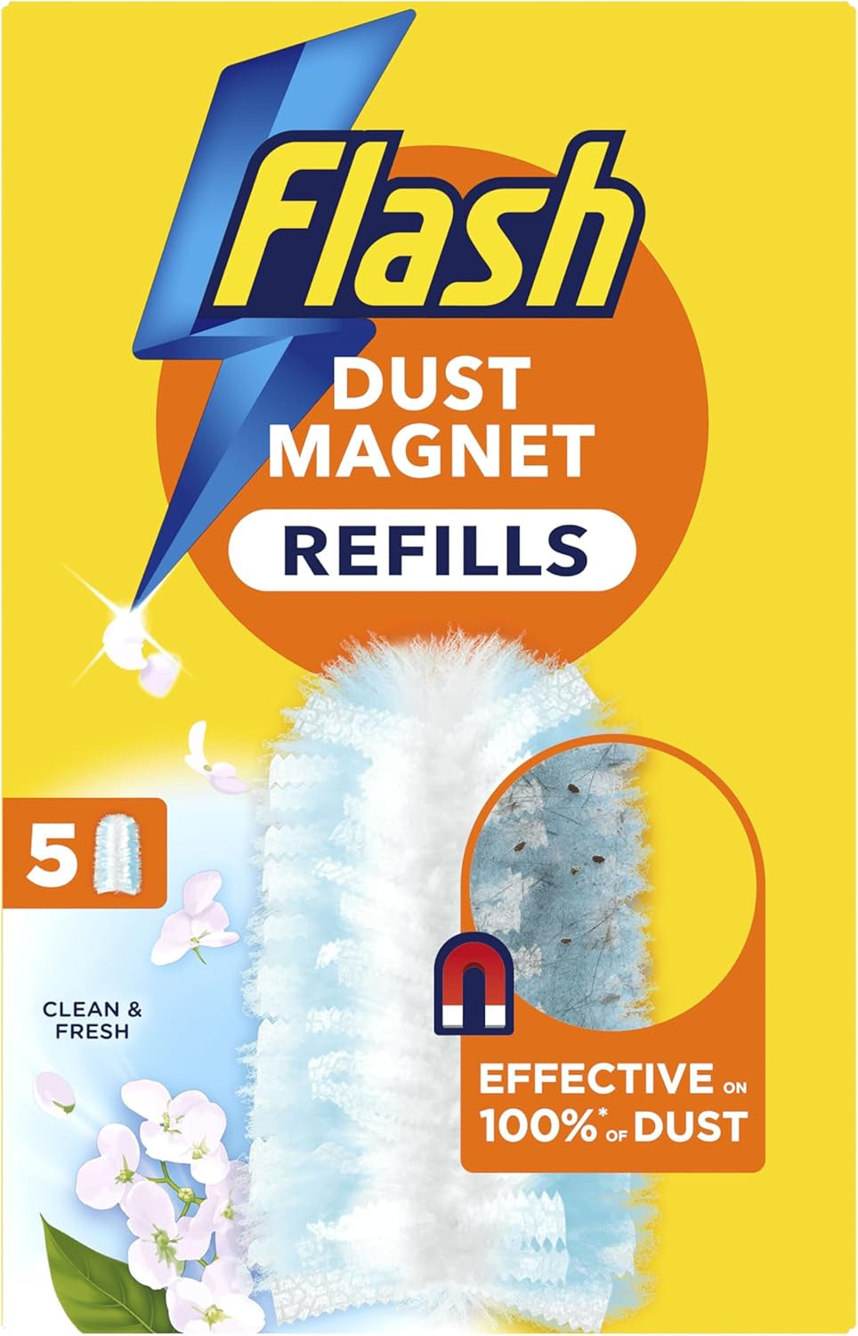 Flash Duster Dust Magnet Refills, Fluffy Dusters Refills, 25 Dusters (5X5), Effective on 100% of Dust, Dust Magnet