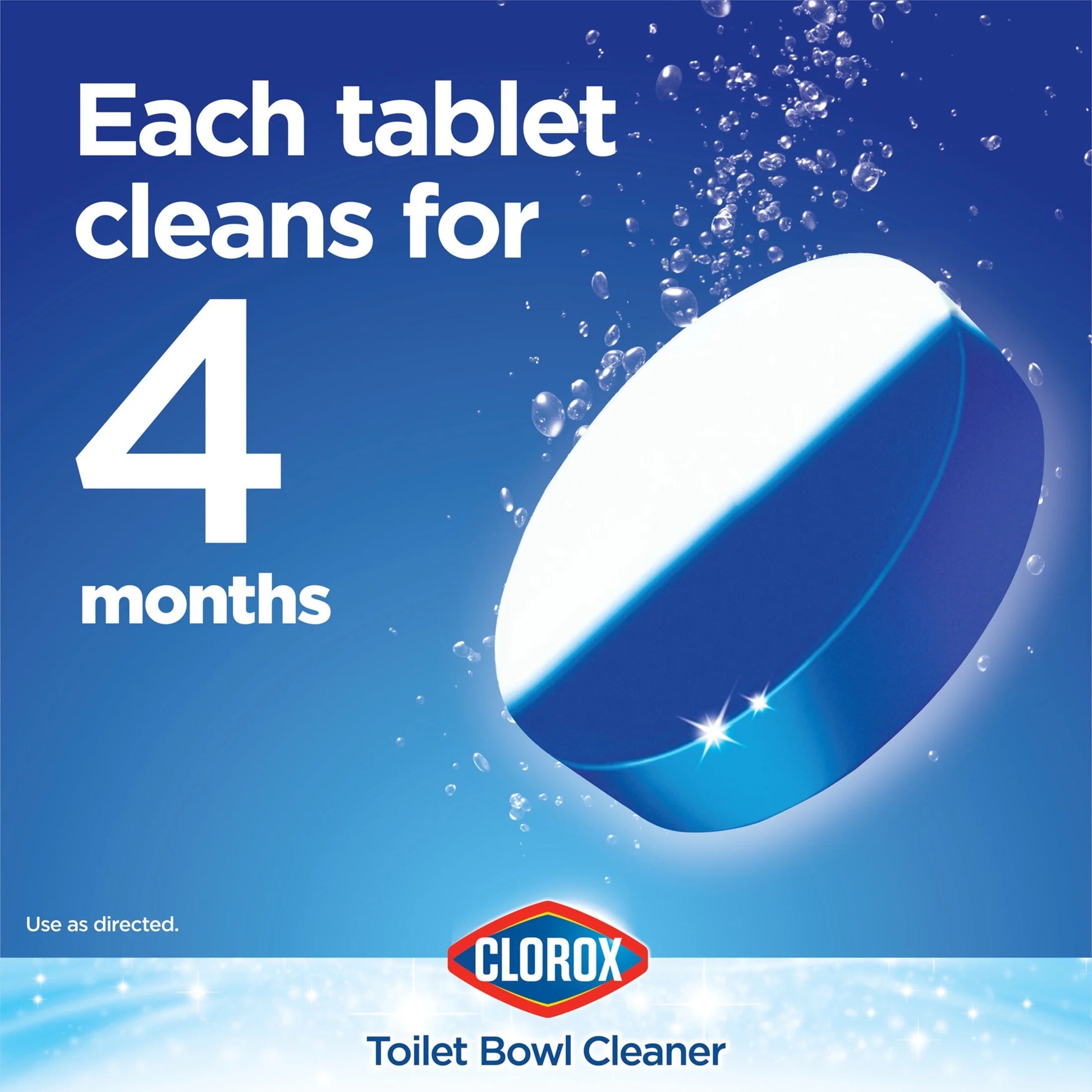 Clorox Bleach and Blue Toilet Bowl Cleaner Tablets, Rain Clean, 2 Count