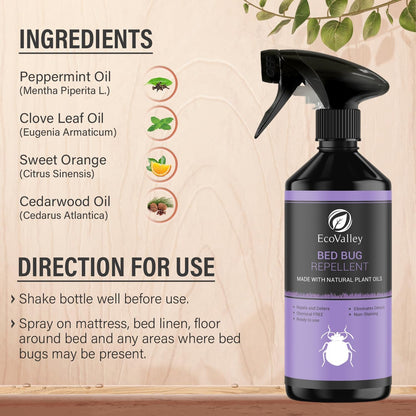 Ecovalley Bed Bug Repellent Spray 500Ml - Fast Acting Bedbug Killer Treatment for Mattresses, Homes, Caravans, Trucks, and Bedrooms