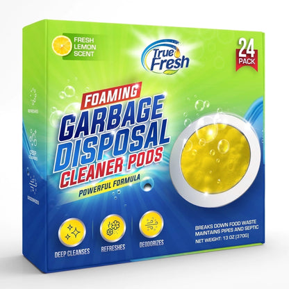 True Fresh Garbage Disposal Cleaner Pods 24 Pack, Lemon-Scented Foaming Sink Drain Cleaner & Deodorizer for Garbage Disposals