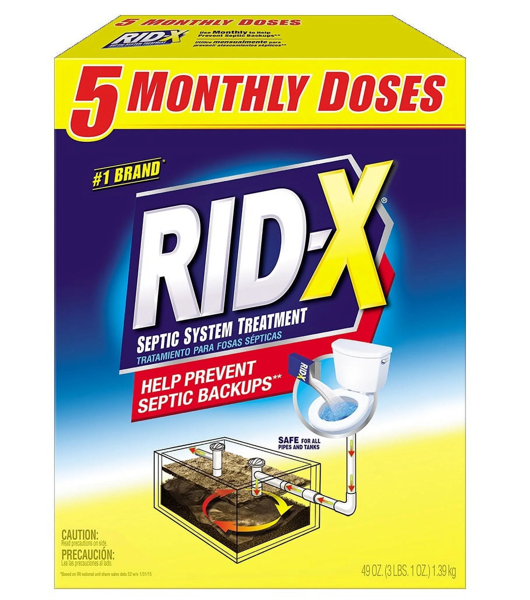 RID-X Septic Tank Treatment Powder, 5 Month Supply (49 Oz.)