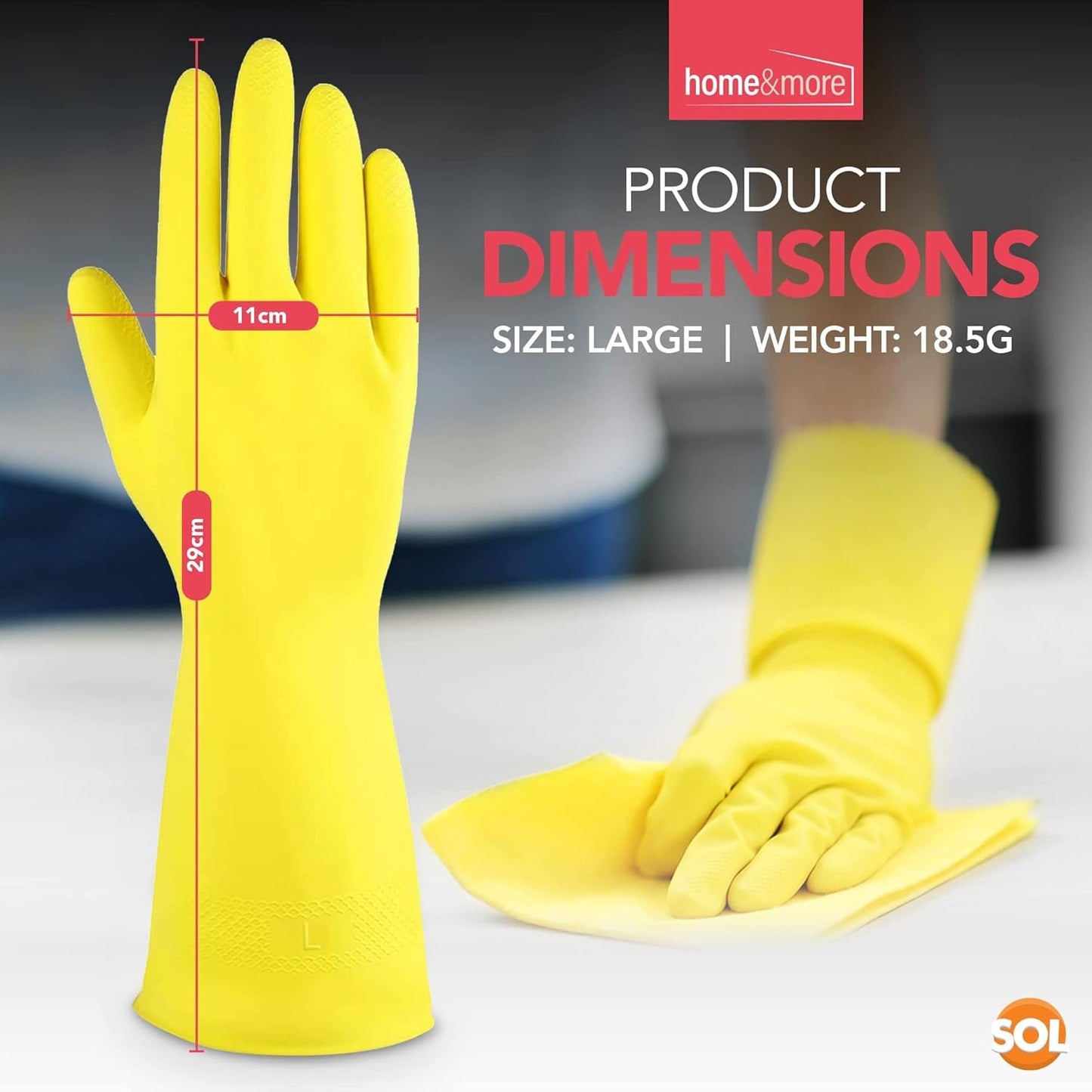 SOL 4 Pairs Large Household Gloves, Yellow Heavy Duty Rubber Gloves for Cleaning with Non-Slip Grip, Durable Waterproof Design for Kitchen, Bathroom & Dishwashing, Multipurpose & Comfortable to Use