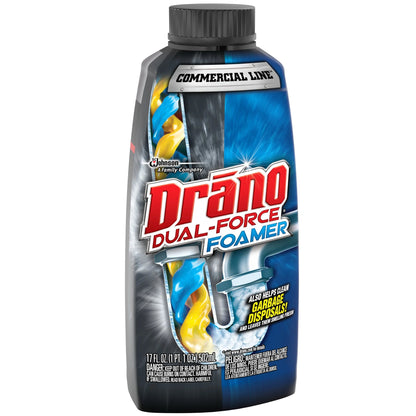 Drano Dual-Force Foamer, Hair and Drain Clog Remover, Commercial Line, 17 Fl Oz