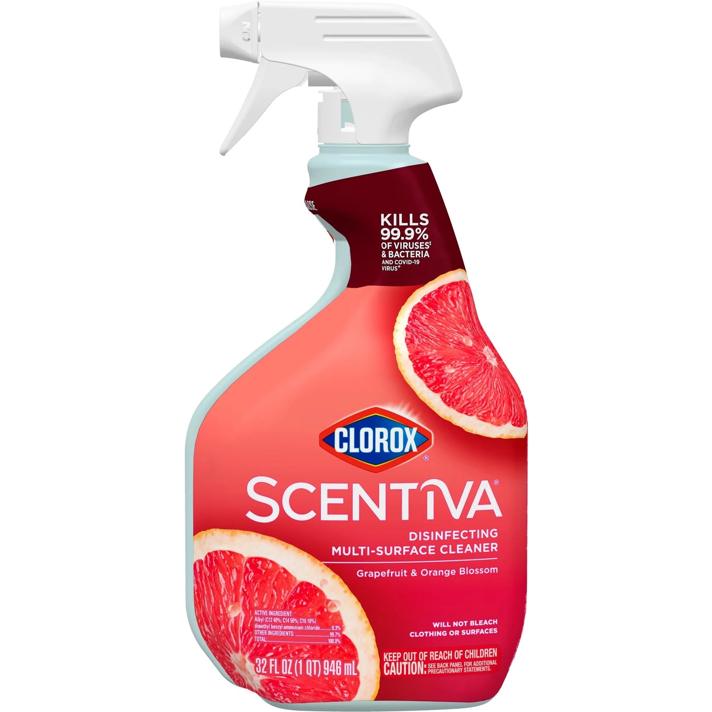 Clorox Scentiva Bleach-Free Multi-Surface Cleaner Spray, Grapefruit & Orange Blossom, 32 Fl Oz