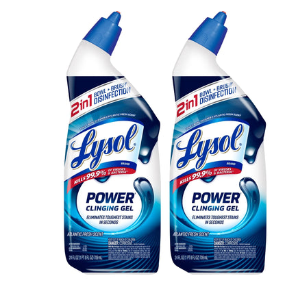 Lysol Power Toilet Bowl Cleaner Gel, Cleaning, Disinfecting and Stain Removal, 24 Oz, 2 Pack