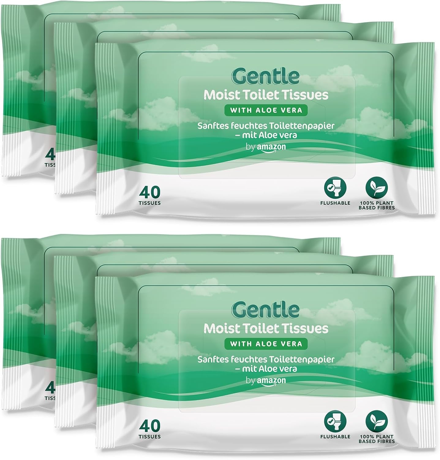 By Amazon Gentle Moist Toilet Tissues with Aloe Vera, Flushable, 240 Count (6 Packs of 40 Sheets) (Previously Presto!)