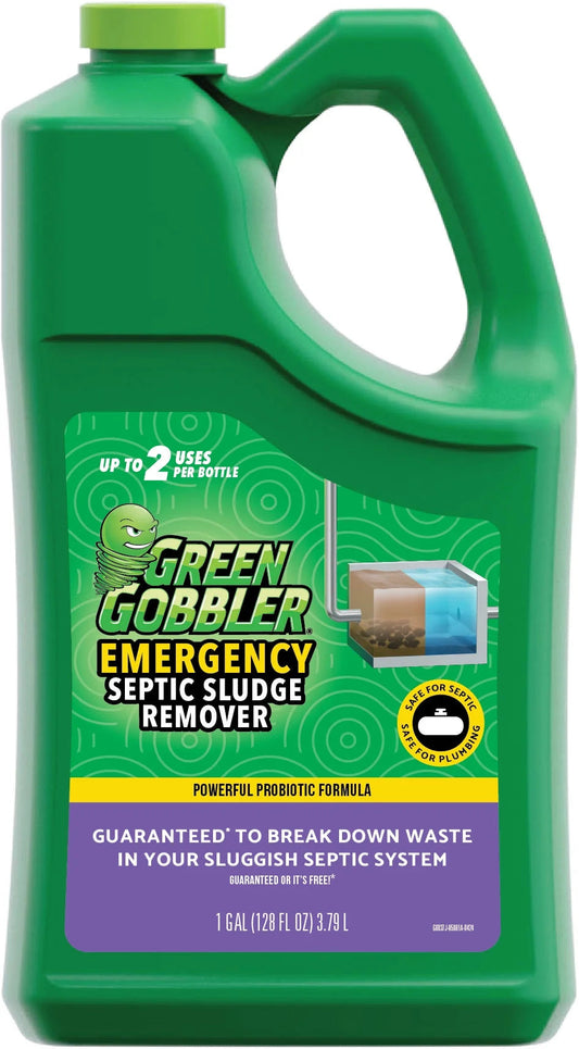 Green Gobbler Emergency Septic Sludge Remover - Safe for Pipes, Toilets, Maintain Healthy Septic Tank Bacterial Balance - 1 Gallon