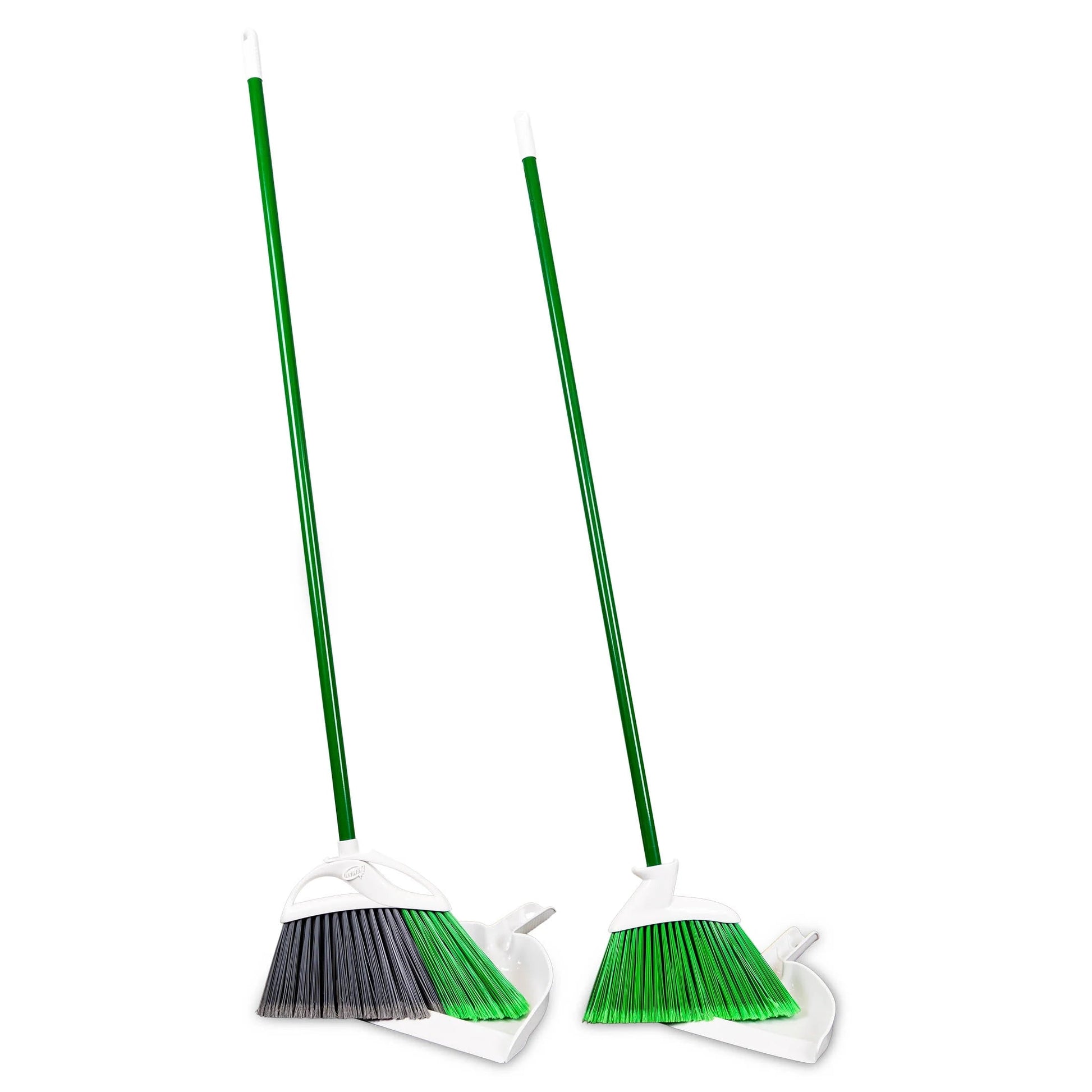 Libman Angle Brooms and Dust Pans Value Pack Green / White Steel Handle (2 Brooms 2 Dustpans)