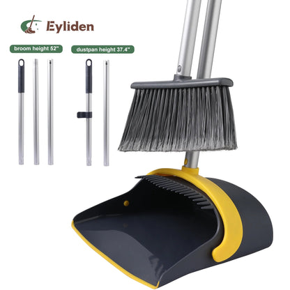 Eyliden Broom and Dustpan Combo Set, Self-Cleaning with Dustpan Teeth, Pet Hair Removal Broom, Stand Up, Extendable to 52" Broom, Dark Grey