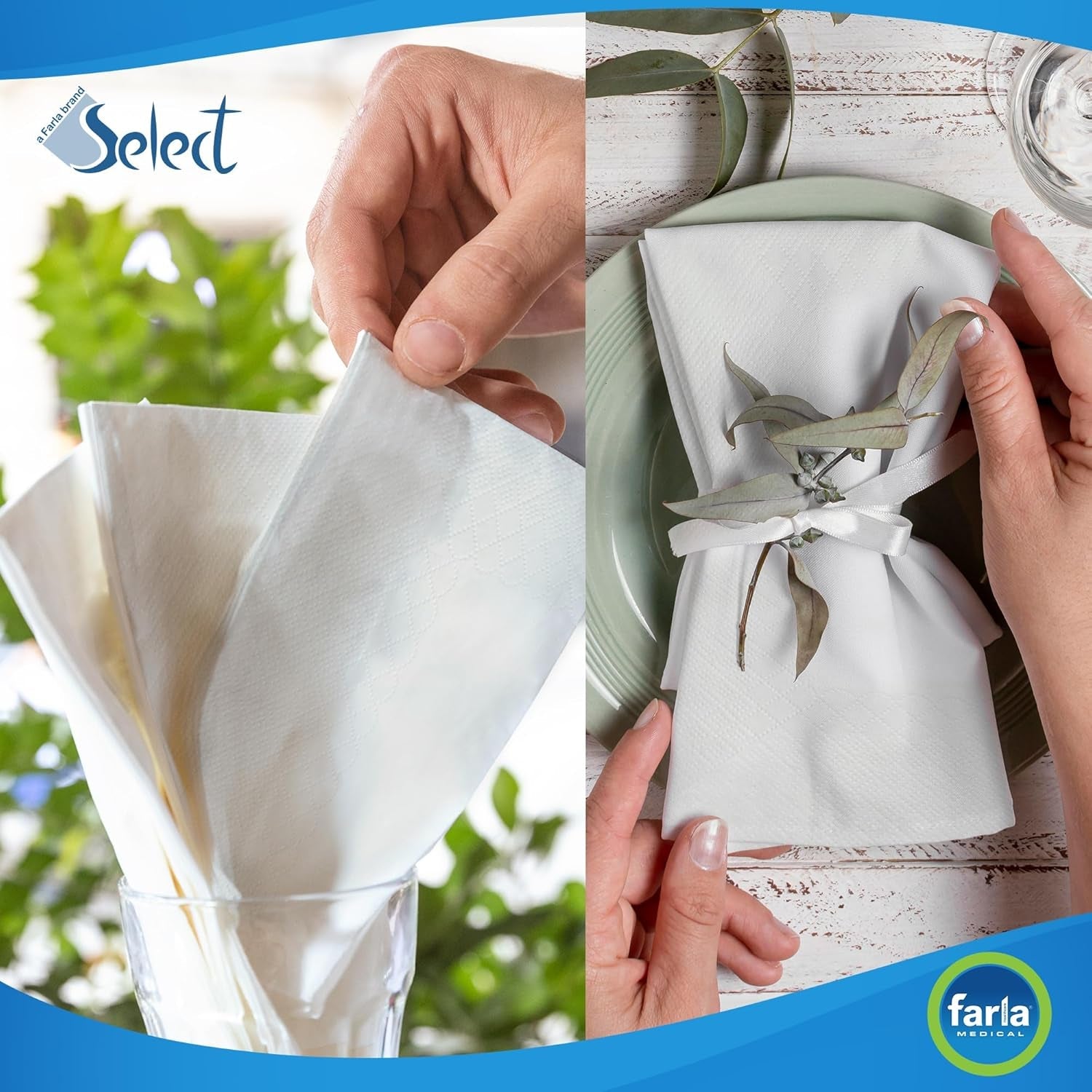 Select White Paper Napkins - Pack of 100 2-Ply Disposable Table Napkins - Soft and Strong Paper Serviettes for All Occasions - Everyday Tissues for Cleaning Spills Wiping Surfaces Personal Hygiene