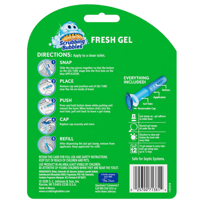 Scrubbing Bubbles Fresh Gel Toilet Bowl Cleaning Stamp, Rainshower, Dispenser with 6 Gel Stamps, 1.34 Oz