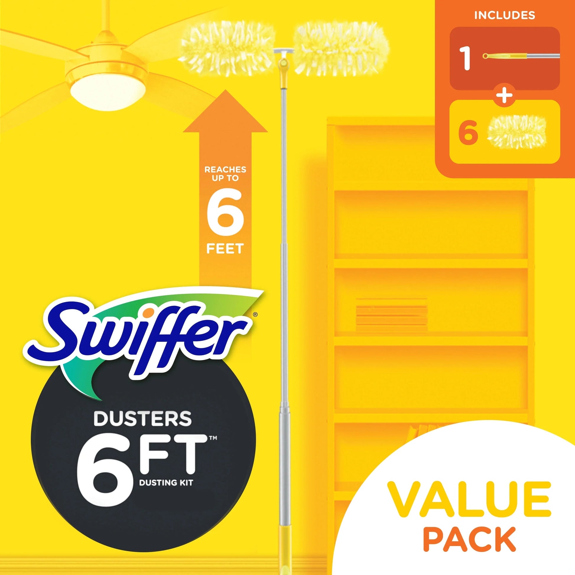 Swiffer Dusters with Extension Pole, Cleaning Kit Includes 6Ft Extendable Handle + 4 Duster Refills