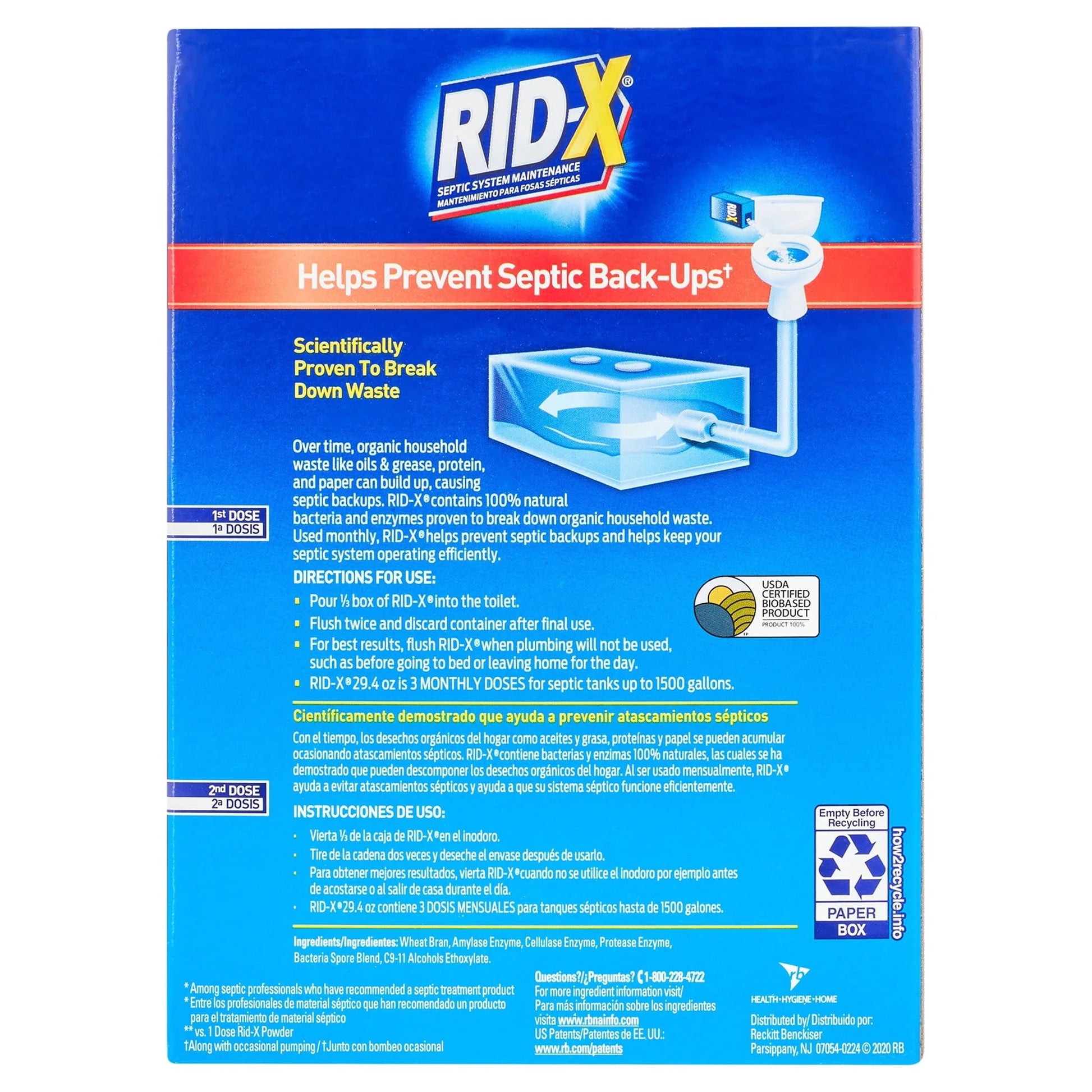 RID-X Septic Tank Treatment, 3 Month Supply of Powder, 29.4Oz, 100% Biobased