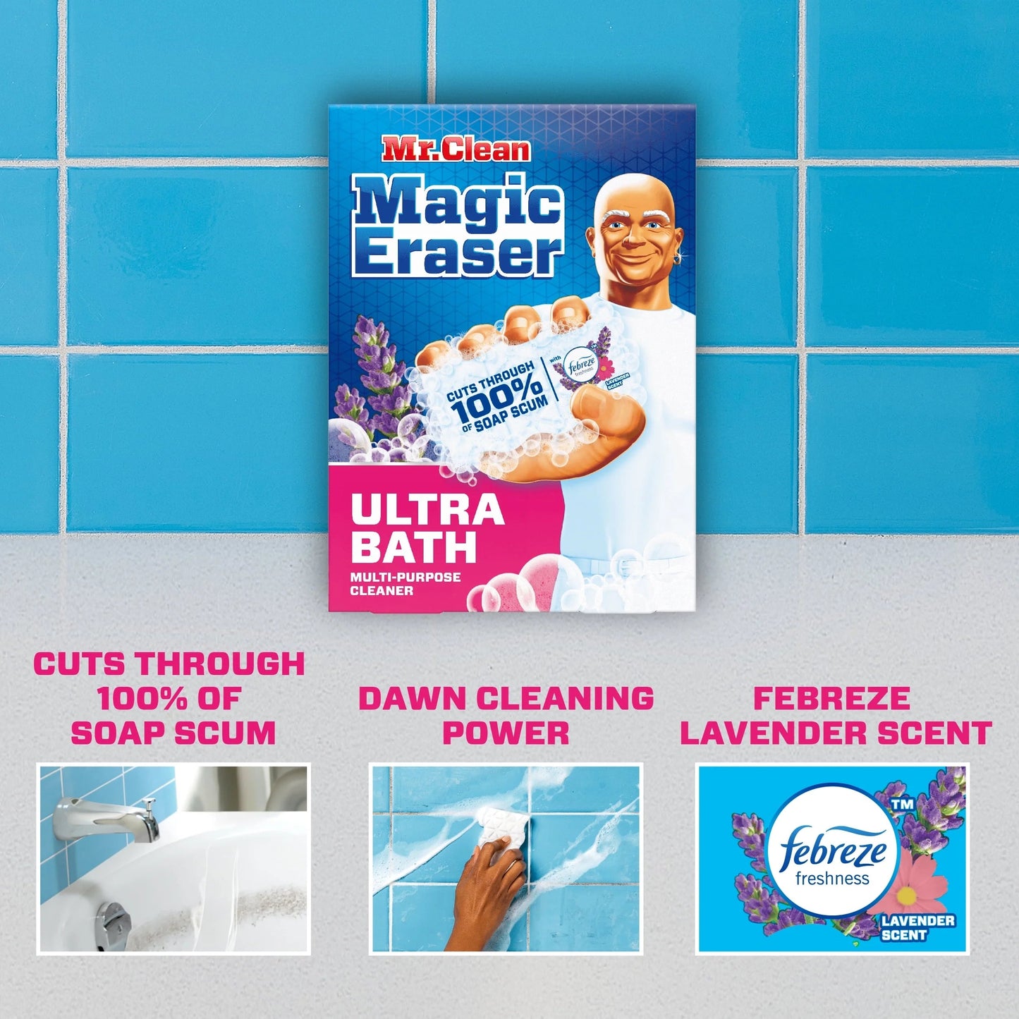 Mr. Clean Ultra Bath Magic Eraser, Multi Purpose Cleaner for Bathroom, 3 Count