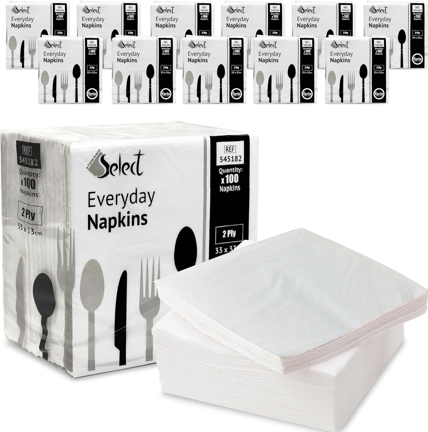 Select White Paper Napkins - Pack of 100 2-Ply Disposable Table Napkins - Soft and Strong Paper Serviettes for All Occasions - Everyday Tissues for Cleaning Spills Wiping Surfaces Personal Hygiene